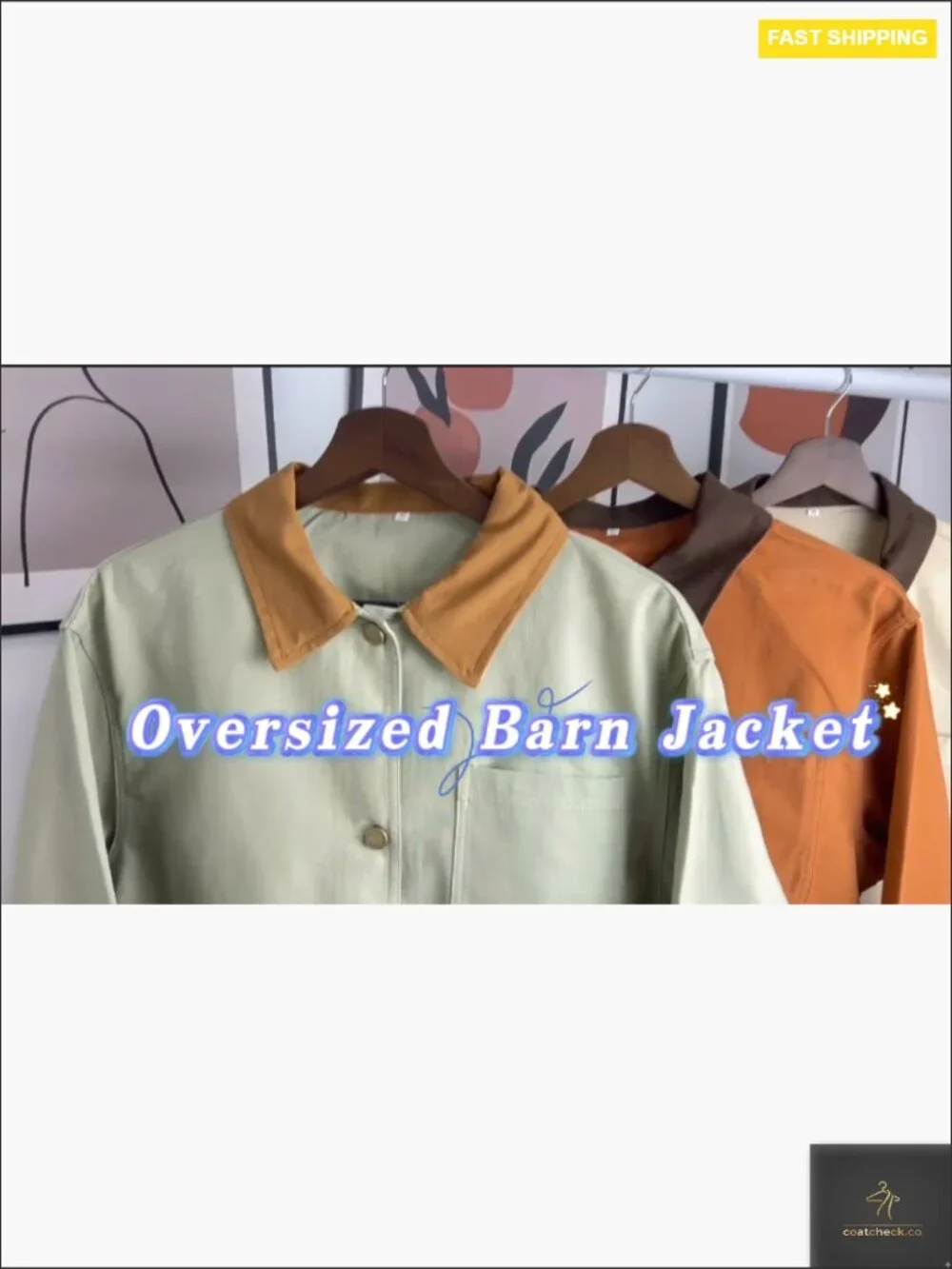 Oversized Barn Jacket Contrast Collar Button Down Casual Coat With Pockets